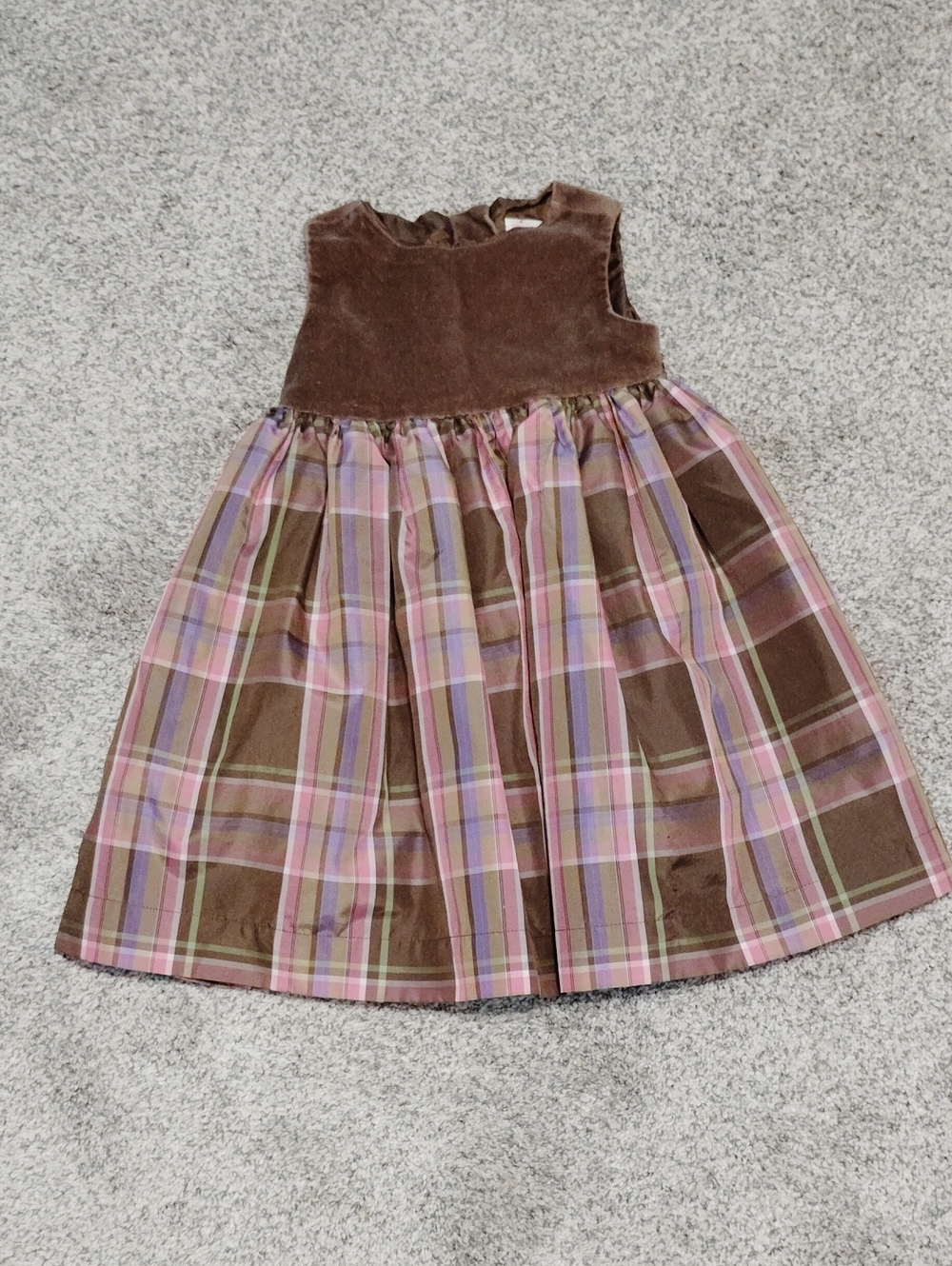 GAP Brown Velvet Bodice with Pink and Brown Plaid Skirt Girls Formal Dress